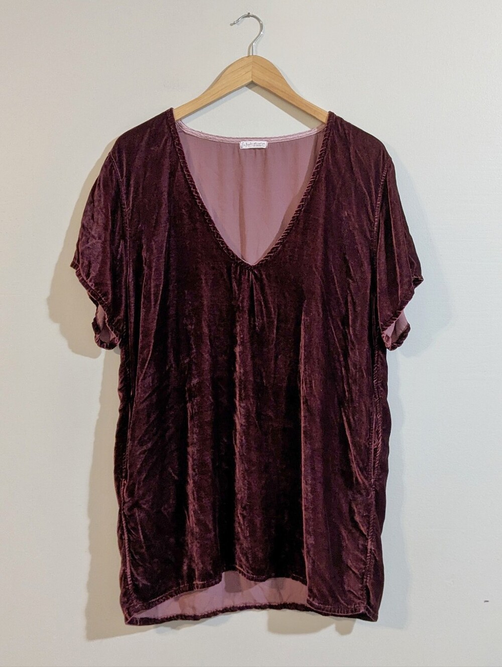 Free People X CP Shades Crushed Velvet Tee Dress Red Burgundy XS Oversized